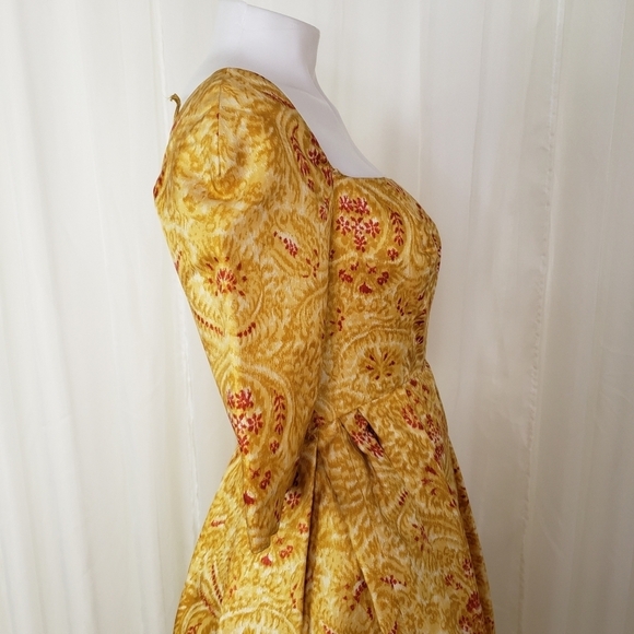 Vintage  B. Altman poof dress tulle layered yellow gold red floral square neck - Picture 6 of 16